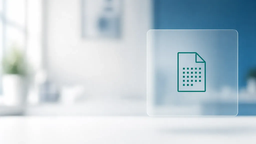 Heller Praxis-Arbeitsplatz, davor eine Glasfläche mit dem Symbol eines Rezeptblatts mit Code